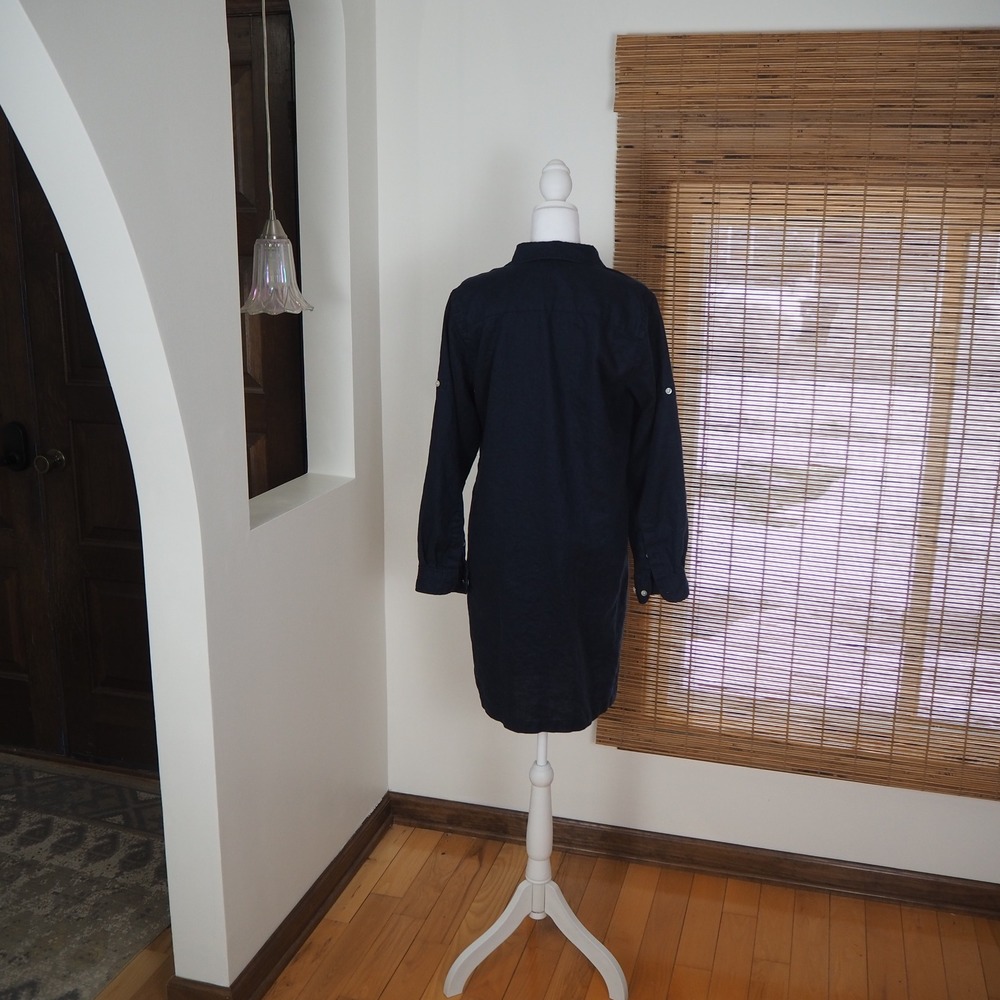 Lauren Ralph Lauren 100% Linen Shirt Dress Sz Medium Petite Navy Preppy Luxury - Picture 5 of 11